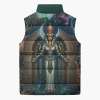 Amunet Ancient Temple Egyptian Sleeveless Puffer Jacket with Golden Serpent Mythology in Teal Tones