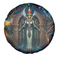 Amunet Ancient Temple Egyptian Spare Tire Cover with Golden Serpent Mythology in Teal Tones