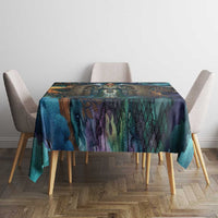 Amunet Ancient Temple Egyptian Tablecloth with Golden Serpent Mythology in Teal Tones