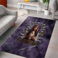 Anput Sacred Urn Area Rug with Papyrus Flowers Egyptian Guardian in Violet Mist