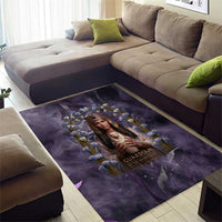 Anput Sacred Urn Area Rug with Papyrus Flowers Egyptian Guardian in Violet Mist