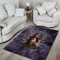 Anput Sacred Urn Area Rug with Papyrus Flowers Egyptian Guardian in Violet Mist