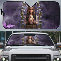 Anput Sacred Urn Auto Sun Shade with Papyrus Flowers Egyptian Guardian in Violet Mist