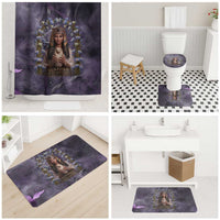Anput Sacred Urn Bathroom Set with Papyrus Flowers Egyptian Guardian in Violet Mist