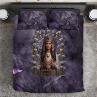 Anput Sacred Urn Bedding Set with Papyrus Flowers Egyptian Guardian in Violet Mist