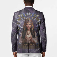 Anput Sacred Urn Blazer with Papyrus Flowers Egyptian Guardian in Violet Mist