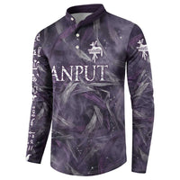 Anput Sacred Urn Button Sweatshirt with Papyrus Flowers Egyptian Guardian in Violet Mist