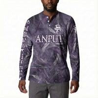 Anput Sacred Urn Button Sweatshirt with Papyrus Flowers Egyptian Guardian in Violet Mist