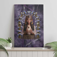 Anput Sacred Urn Canvas Wall Art with Papyrus Flowers Egyptian Guardian in Violet Mist