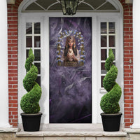 Anput Sacred Urn Door Cover with Papyrus Flowers Egyptian Guardian in Violet Mist