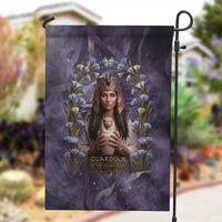 Anput Sacred Urn Garden Flag with Papyrus Flowers Egyptian Guardian in Violet Mist