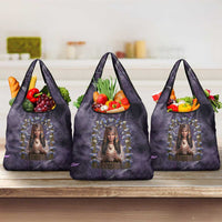 Anput Sacred Urn Grocery Bag with Papyrus Flowers Egyptian Guardian in Violet Mist
