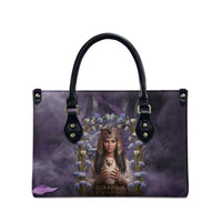 Anput Sacred Urn Leather Bag with Papyrus Flowers Egyptian Guardian in Violet Mist