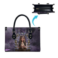 Anput Sacred Urn Leather Bag with Papyrus Flowers Egyptian Guardian in Violet Mist