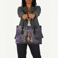 Anput Sacred Urn Leather Bag with Papyrus Flowers Egyptian Guardian in Violet Mist