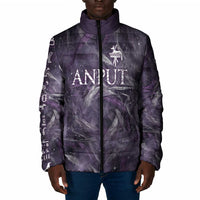 Anput Sacred Urn Padded Jacket with Papyrus Flowers Egyptian Guardian in Violet Mist