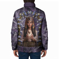 Anput Sacred Urn Padded Jacket with Papyrus Flowers Egyptian Guardian in Violet Mist