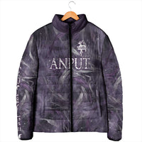 Anput Sacred Urn Padded Jacket with Papyrus Flowers Egyptian Guardian in Violet Mist