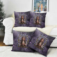 Anput Sacred Urn Pillow Cover with Papyrus Flowers Egyptian Guardian in Violet Mist