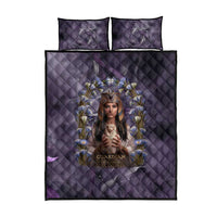 Anput Sacred Urn Quilt Bed Set with Papyrus Flowers Egyptian Guardian in Violet Mist