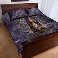 Anput Sacred Urn Quilt Bed Set with Papyrus Flowers Egyptian Guardian in Violet Mist
