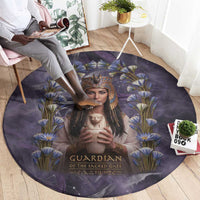 Anput Sacred Urn Round Carpet with Papyrus Flowers Egyptian Guardian in Violet Mist