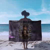Anput Sacred Urn Sarong with Papyrus Flowers Egyptian Guardian in Violet Mist