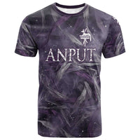 Anput Sacred Urn T shirt with Papyrus Flowers Egyptian Guardian in Violet Mist