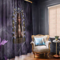 Anput Sacred Urn Window Curtain with Papyrus Flowers Egyptian Guardian in Violet Mist