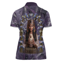 Anput Sacred Urn Women Polo Shirt with Papyrus Flowers Egyptian Guardian in Violet Mist