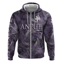 Anput Sacred Urn Zip Hoodie with Papyrus Flowers Egyptian Guardian in Violet Mist