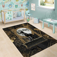 Anput Jackal Mask Area Rug with Full Moon Egyptian Afterlife Symbolism