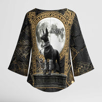 Anput Jackal Mask Kimono Sleeve Blouse with Full Moon Egyptian Afterlife Symbolism