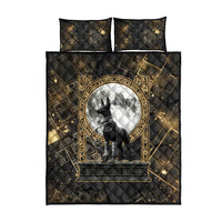 Anput Jackal Mask Quilt Bed Set with Full Moon Egyptian Afterlife Symbolism