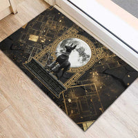 Anput Jackal Mask Rubber Doormat with Full Moon Egyptian Afterlife Symbolism