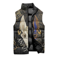Anput Jackal Mask Sleeveless Puffer Jacket with Full Moon Egyptian Afterlife Symbolism