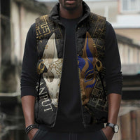 Anput Jackal Mask Sleeveless Puffer Jacket with Full Moon Egyptian Afterlife Symbolism
