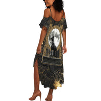 Anput Jackal Mask Summer Maxi Dress with Full Moon Egyptian Afterlife Symbolism