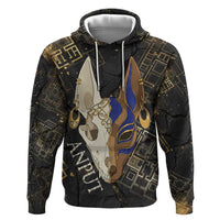Anput Jackal Mask Zip Hoodie with Full Moon Egyptian Afterlife Symbolism