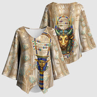 Hathor Kimono Sleeve Blouse with Sacred Cow Head Egyptian Fertility Symbolism