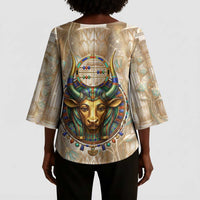 Hathor Kimono Sleeve Blouse with Sacred Cow Head Egyptian Fertility Symbolism