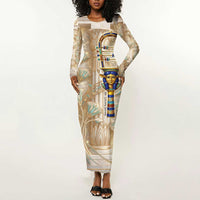 Hathor Long Sleeve Bodycon Dress with Sacred Cow Head Egyptian Fertility Symbolism