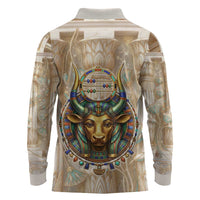 Hathor Long Sleeve Polo Shirt with Sacred Cow Head Egyptian Fertility Symbolism