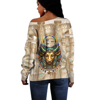 Hathor Off Shoulder Sweater with Sacred Cow Head Egyptian Fertility Symbolism