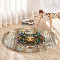 Hathor Round Carpet with Sacred Cow Head Egyptian Fertility Symbolism