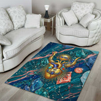 Hathor Golden Sacred Heart Egyptian Area Rug with Gemstone Pattern in Turquoise Theme