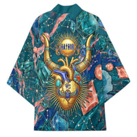 Hathor Golden Sacred Heart Egyptian Kimono with Gemstone Pattern in Turquoise Theme