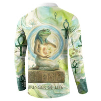 Heqet Nile Ankh Symbol Button Sweatshirt Egyptian Lotus Motif in Watercolor Life Theme