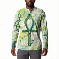 Heqet Nile Ankh Symbol Button Sweatshirt Egyptian Lotus Motif in Watercolor Life Theme