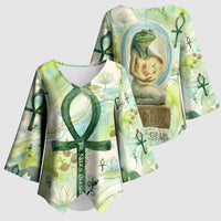 Heqet Nile Ankh Symbol Kimono Sleeve Blouse Egyptian Lotus Motif in Watercolor Life Theme